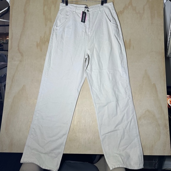 Pretty Little Thing Tall Seam Detail Wide Leg Jeans Stone Light Wash Size US 12 - Picture 1 of 9